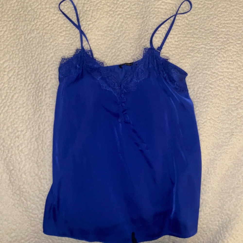Blue Satin and Lace Tank Top